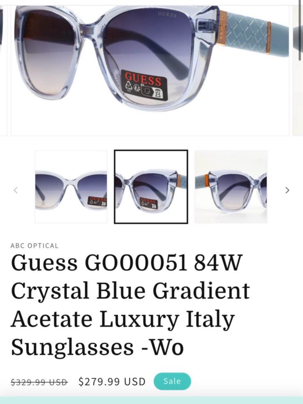 Guess Crystal Blue Gradient Sunglasses with Gold Accents